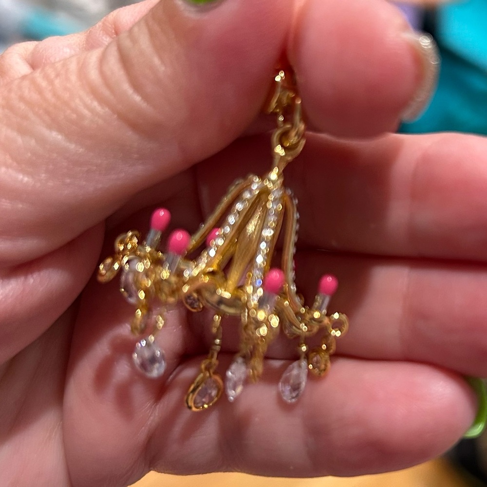Juicy Couture Gold Chandelier Charm with Pink Lipstick Accents
